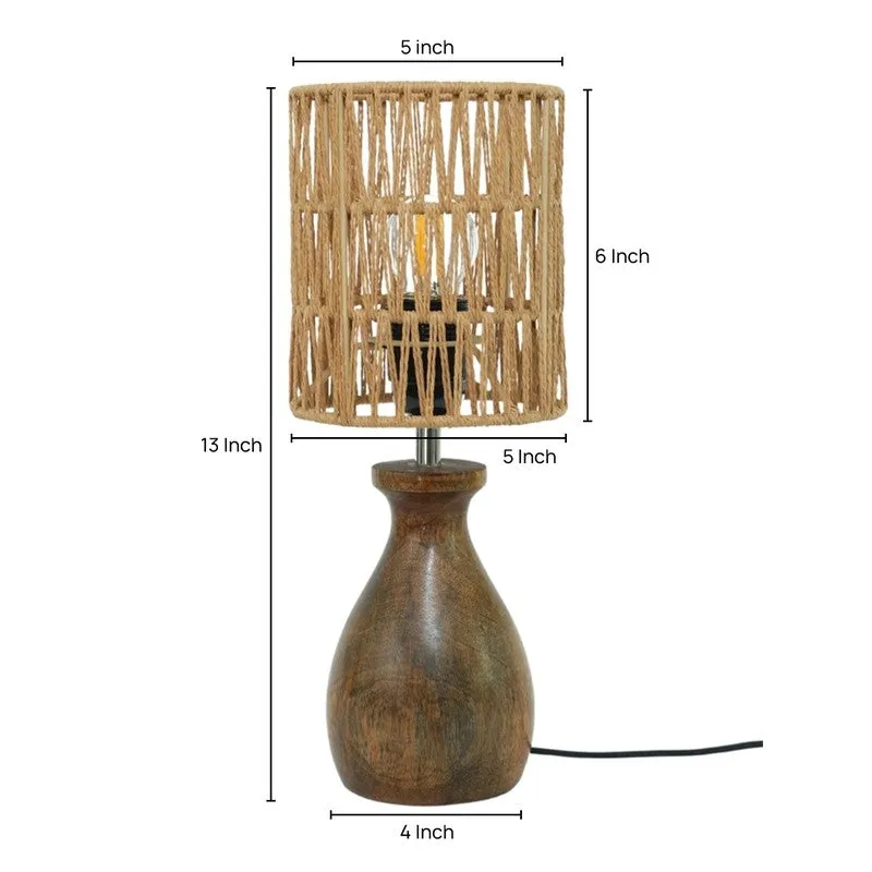 Canetra Amber Wooden Base Cotton Table Lamp - Beige,Brown media 5