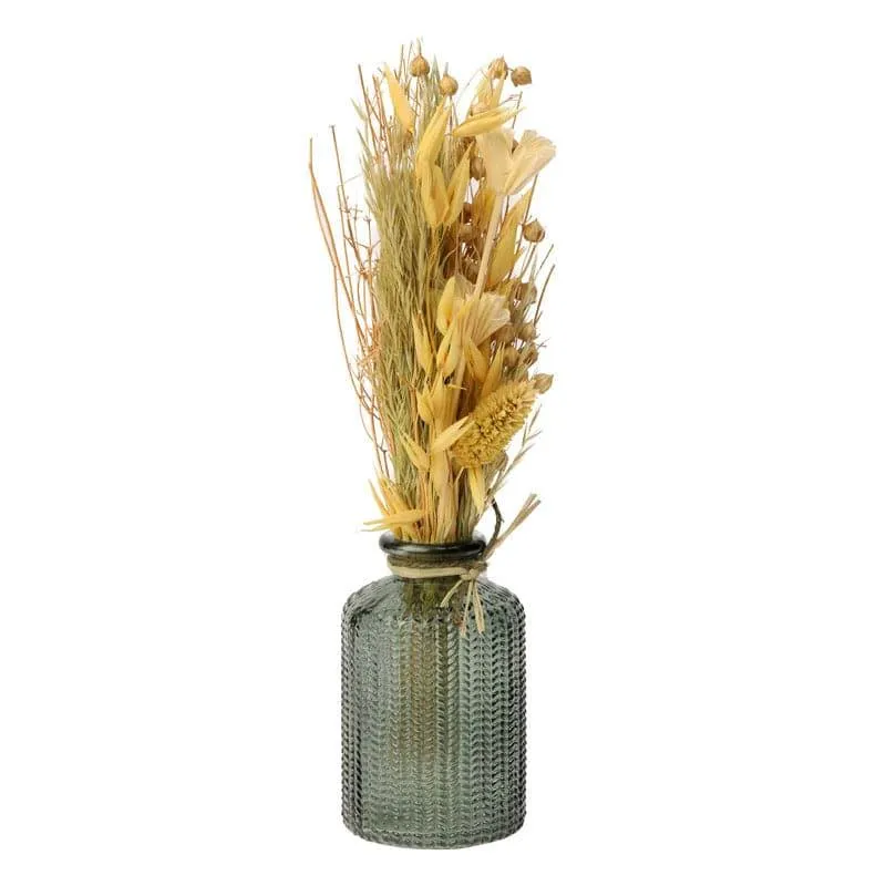 Vintage Green Glass Bottle Vase with 2 Dried Floral Sticks media 5