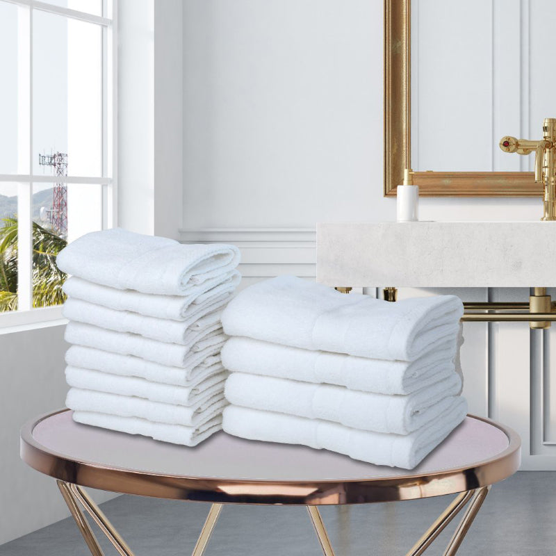Miorah Hand & Face Towel Combo (White) - Set Of Twelve