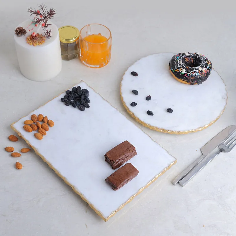 Orfa Hand Crafted (Marble,Brass) Marble Platter - Set of Two media 1