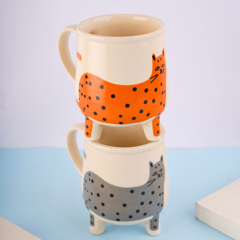 Polka Ceramic Coffee Mug (250 mL Each) - Set of Two - 250 ML