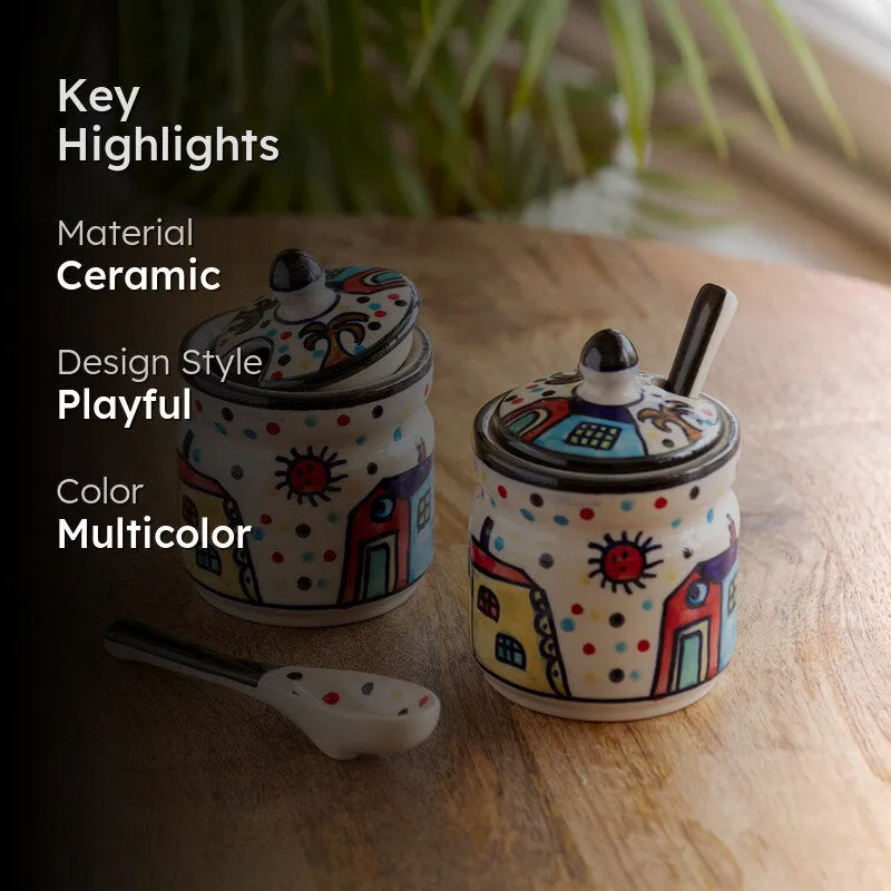 Cottage Bharni Ceramic Jar With Spoon (200 mL Each) - Set Of Two media 2