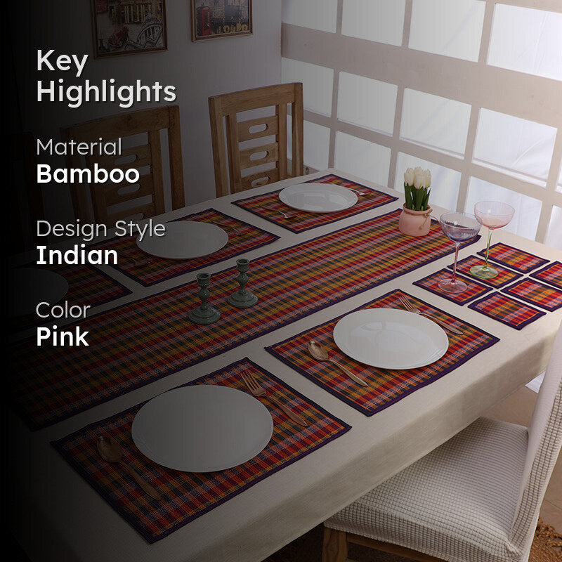 Chequered Zen Bamboo Kitchen Linen Set (Purple) - Thirteen Piece Set media 2