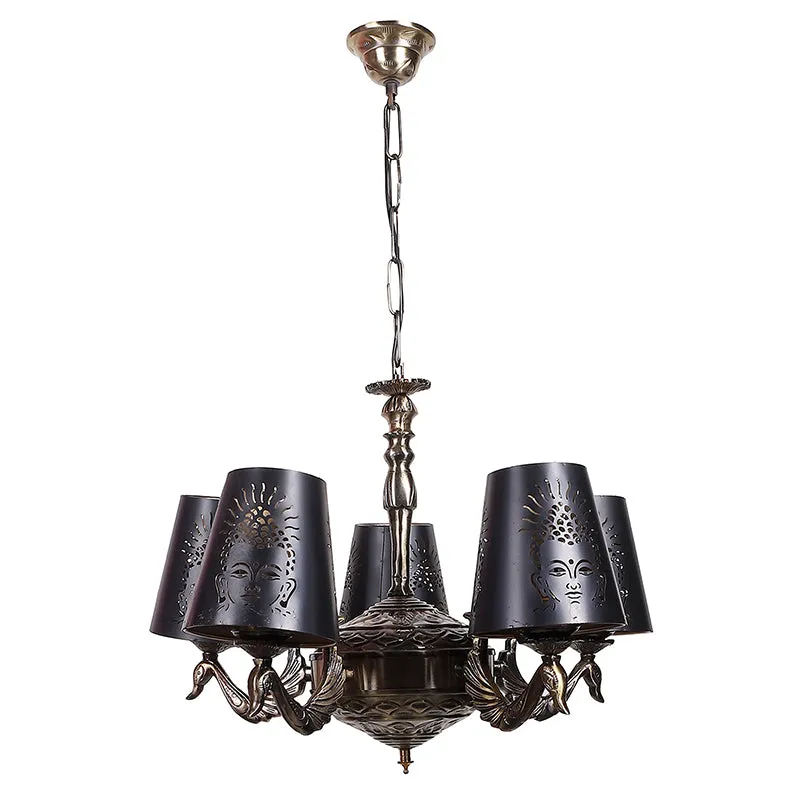 Buddha Etched Mayoor Golden Antique Ceiling Lamp media 4