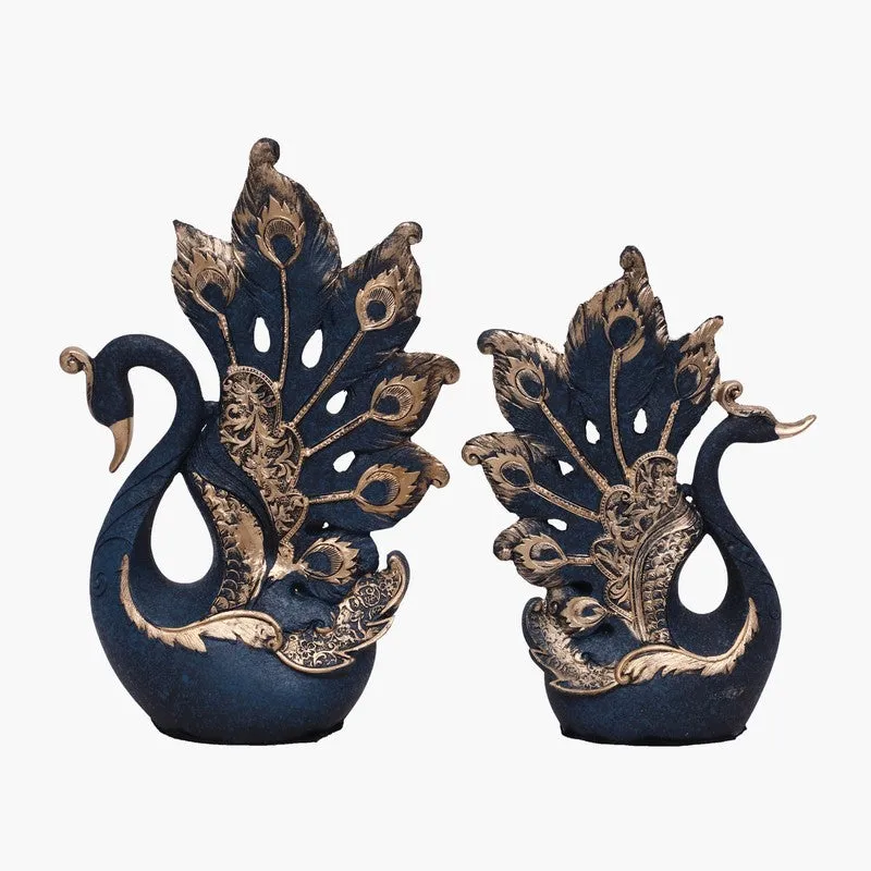 Regal Peacock Polyresin Showpiece (Blue) - Set Of Two media 4