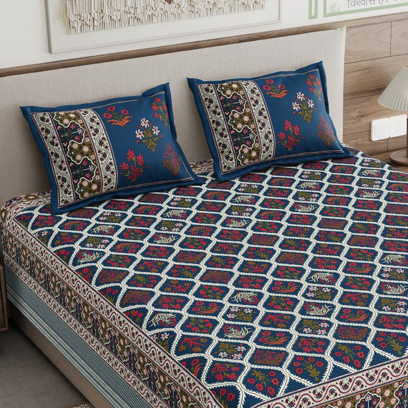 Desert Bloom Cotton Bedsheet (Blue,Maroon) - 120 TC media 3