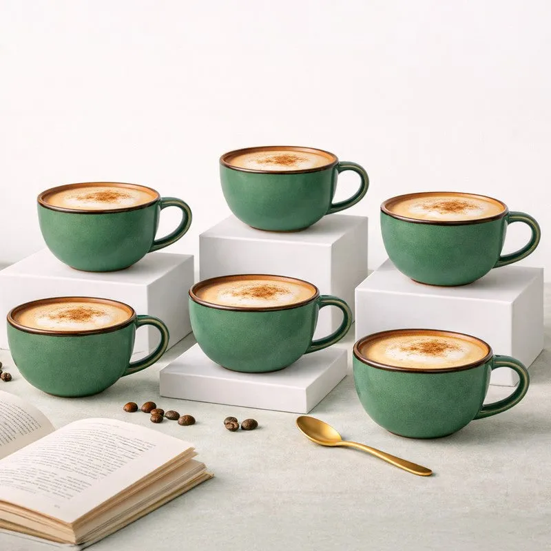 Cuddle Ceramic Tea Cup (250 mL Each),Green) - Set Of Six media 1