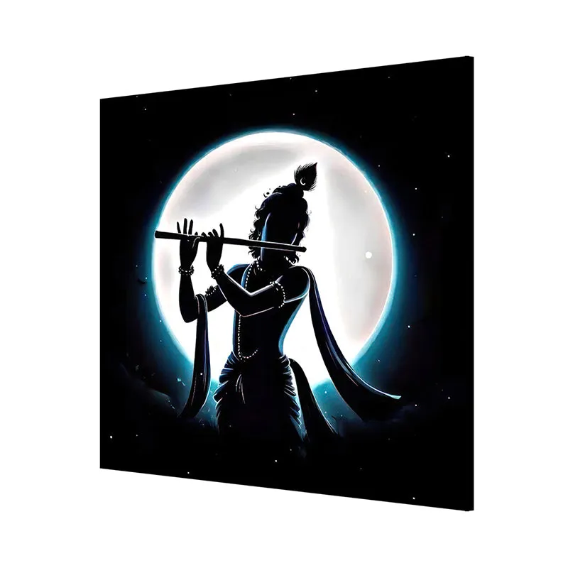 Krishna Silhouette In Moon Wall Painting media 5