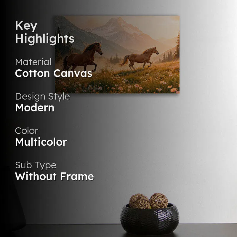 Horses in Meadow Cotton Canvas Wall Art media 2
