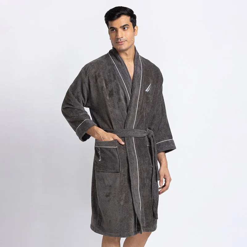 Nautica Men's Cashmere Dreams Cotton Bath Robe - Dark Grey media 1