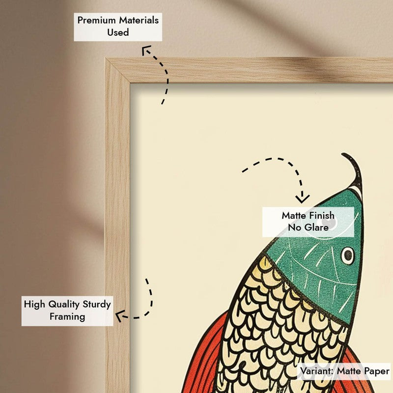 Twin Fish Folk Art Canvas Wall Painting With Brown Frame media 10