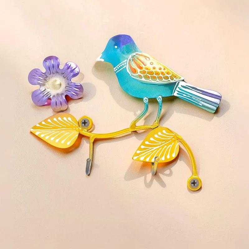 Bird Bliss Handpainted Key Holder - Blue & Gold media 1