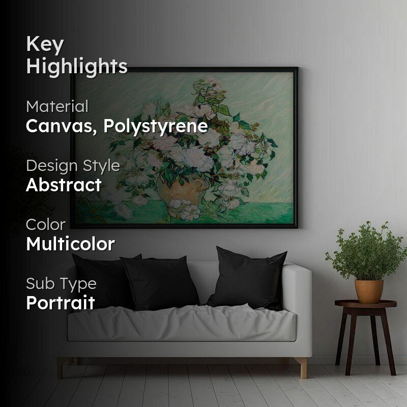 Canvas Painting Of Roses By Vincent Van Gogh - Black Frame media 2