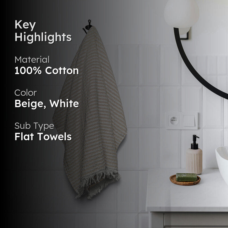 Micro Cotton LuxeDry Striped Comfort Bath Towel - Beige & White image 2