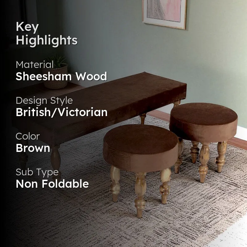 Aviro Sheesham Wooden Bench with Stools (Brown) - Three Piece Set media 2