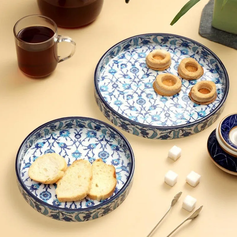 Indigo Florets Circular Serving Tray - Set Of Two media 1