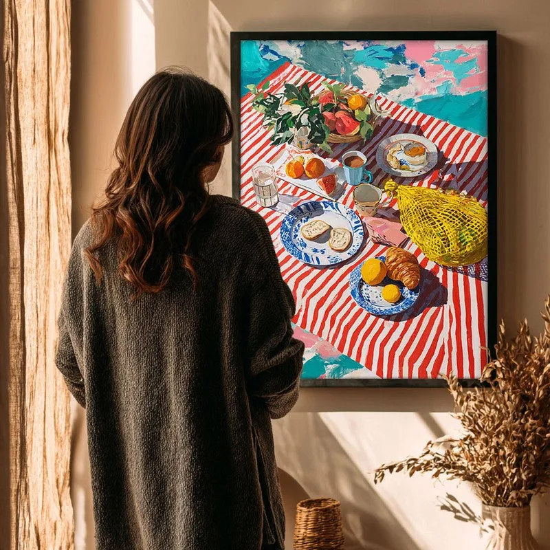 Stripe Picnic Canvas Wall Painting - Black Frame media 4