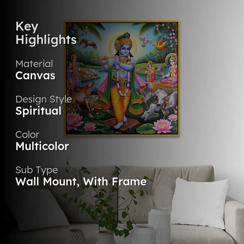 Vibrant Krishna Canvas Wall Art With Frame media 2