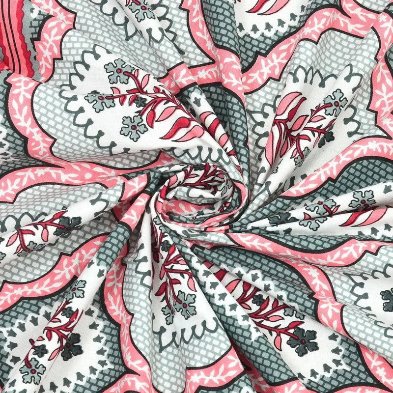 Rango Cotton Bedsheet (Dark Green,Pink) - 240 TC media 5