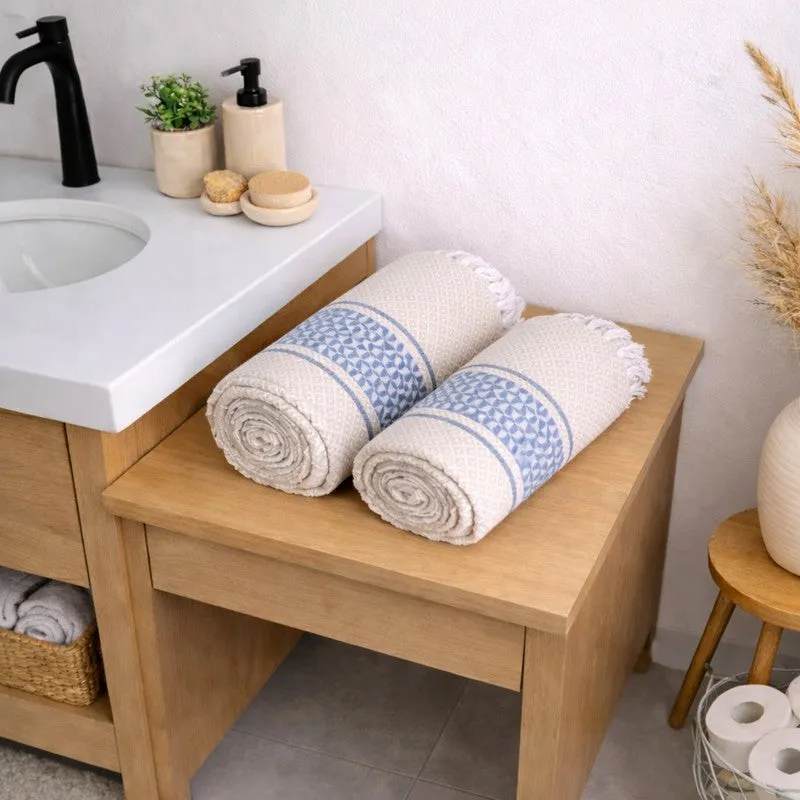 MosacStrip Cotton Hand & Bath Towel (Blue & White) - Set of Two media 1