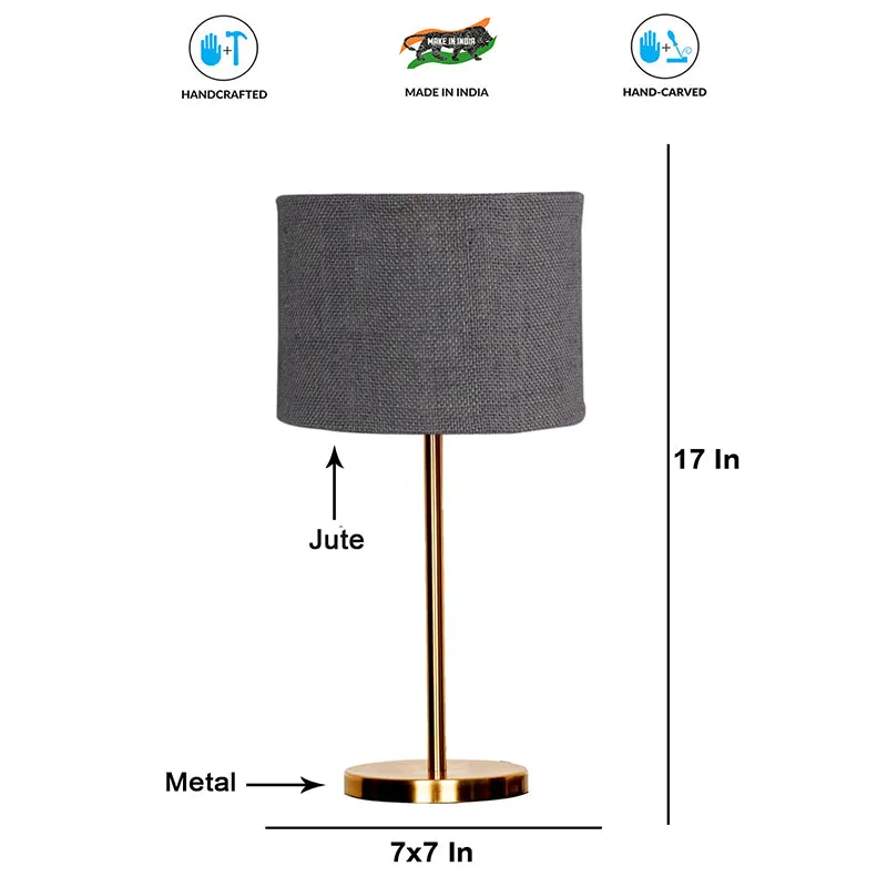 Loft Gleam Jute & Metal Table Lamp (Drum) - Grey,Gold media 4