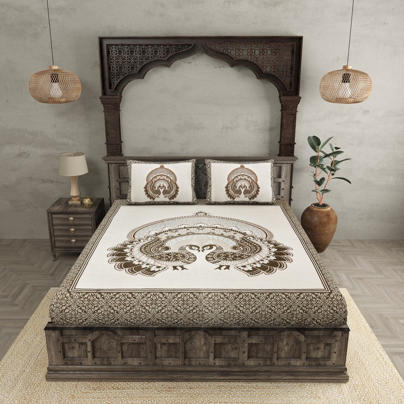 Mayura Ethnic Cotton Bedsheet (White,Green) - 180 TC media 5