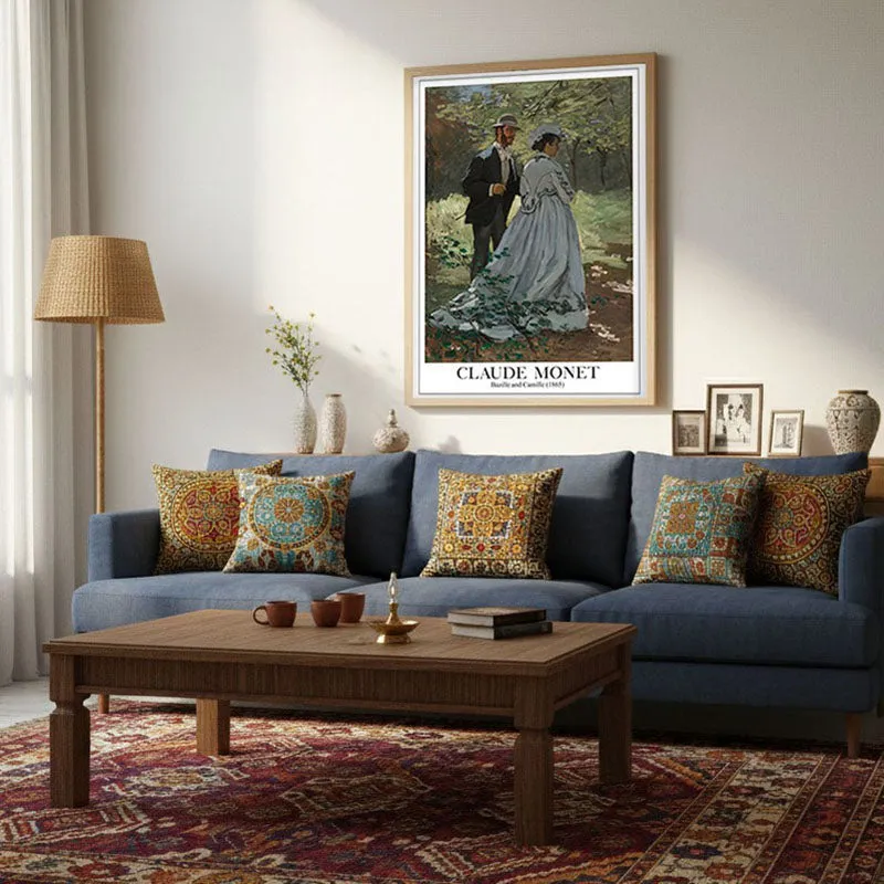 Bazille and Camille, 1865 - Claude Monet Archival Canvas Wall Art - Natural Brown Frame media 3