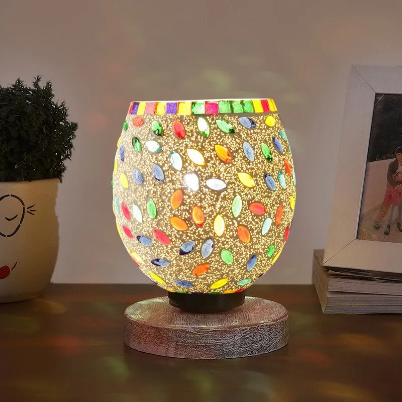 Raynora Mosaic Glass Table Lamp With Wooden Base - Multicolor media 3