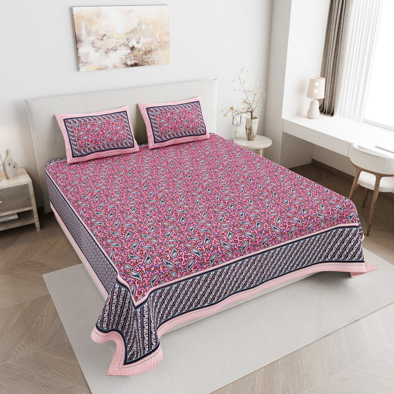 FloralNest Cotton Bedsheet (Pink) - 144 TC