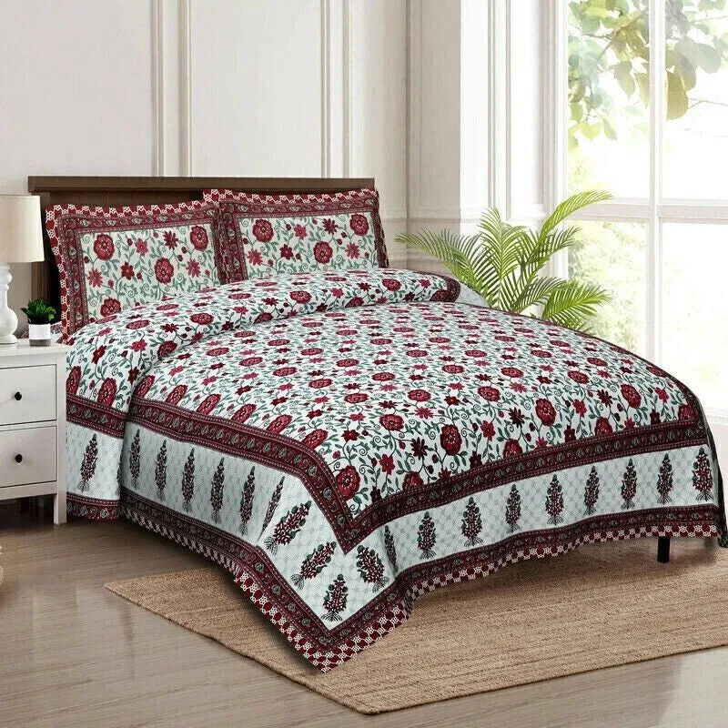 Petalet Cotton Bedsheet (Maroon,Off White) - 240 TC media 3