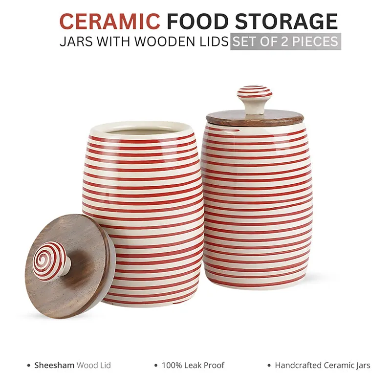 Tiare Curve Ceramic Jar (Red/550 mL Each) - Set Of Two media 3
