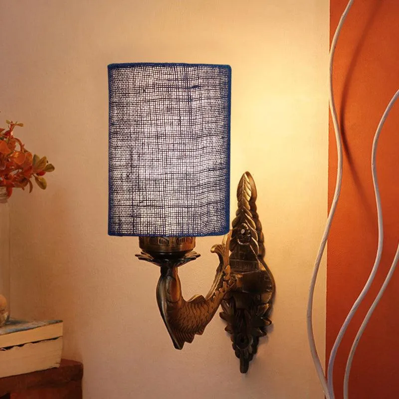 Ziada Stiva Cylindrical Fabric & Metal Wall Lamp - Blue media 1