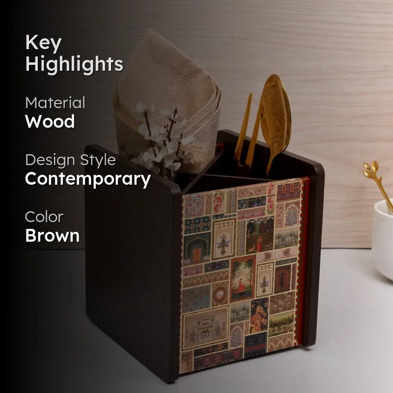 Stylish Black & White Wooden Cutlery Stand media 2