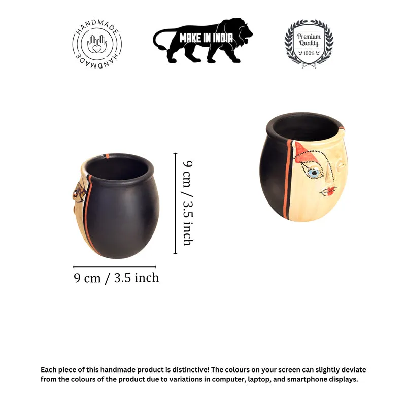 Painted Face Terracotta Vase - Set Of Two media 6