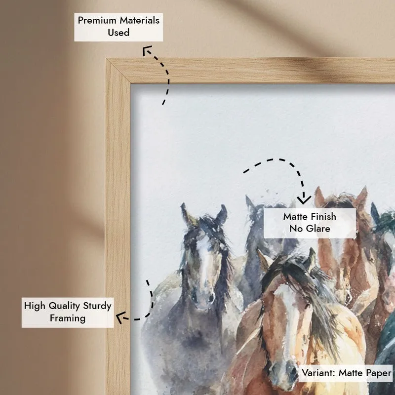 Running Horse Symphony Wall Painting With Brown Frame media 9