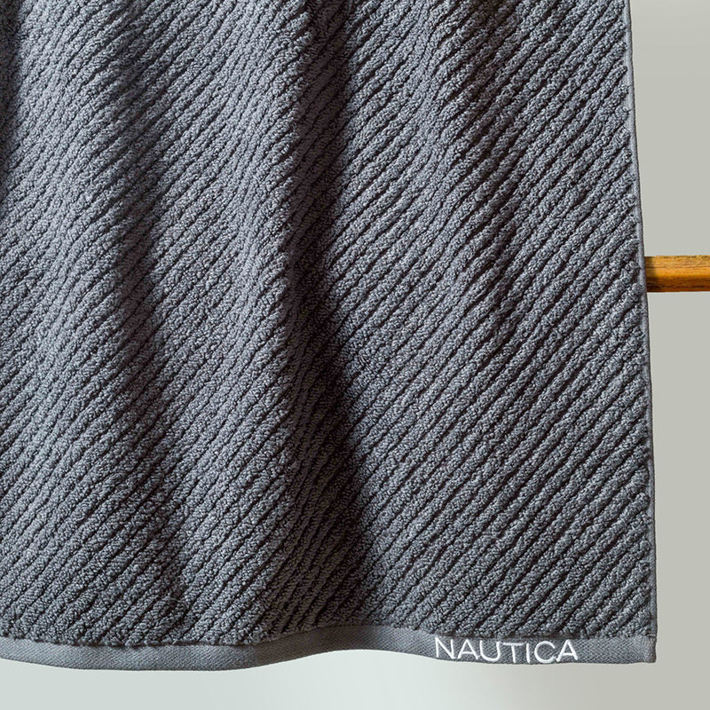 Nautica Riviera Soft Cotton Bath Towel (Dark Grey & Light Blue) - Set Of Two media 3