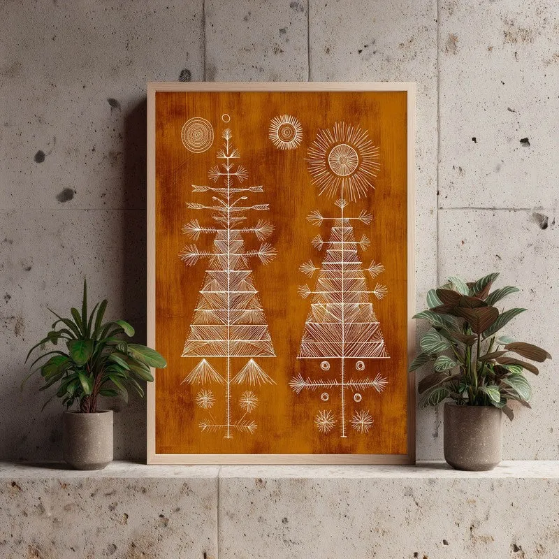 FolkHaven Warli Inspired Canvas Wall Painting With Brown Frame media 3