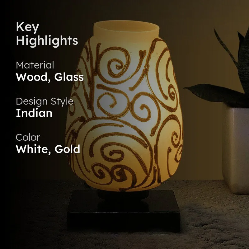 Fleckio Glass Table Lamp With Wooden Base - White & Gold media 2