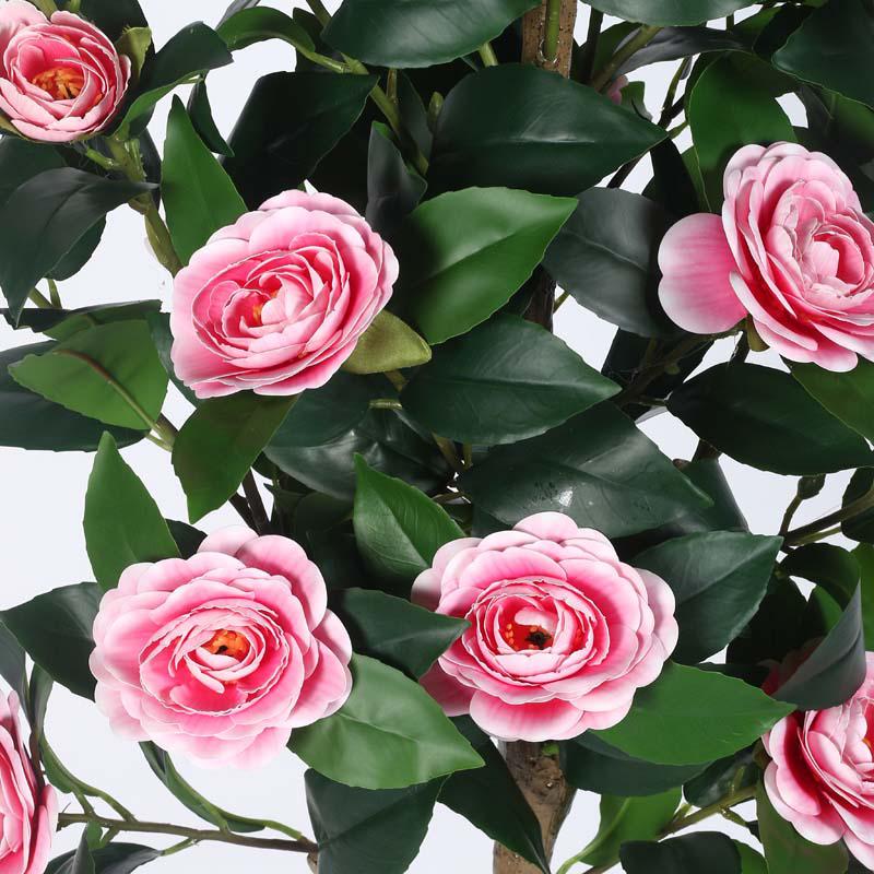 Faux Lush Mini Camellia Plant With Black Plastic Pot -  Pink  - 5 Feet media 4