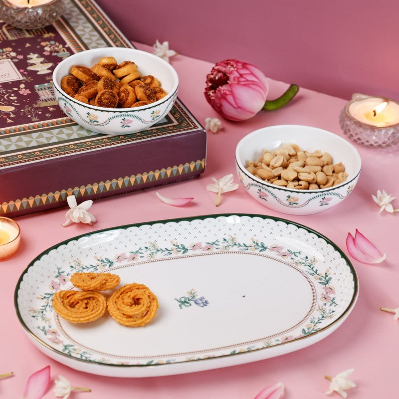 Magique by The Wishing Chair Emerald Ribbon Glow Ceramic Platter & Bowls With Giftbox - Three Piece Set media 2