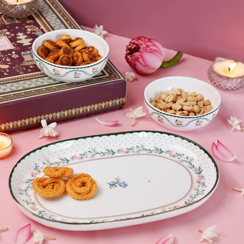Magique by The Wishing Chair Emerald Ribbon Glow Ceramic Platter & Bowls With Giftbox - Three Piece Set media 2
