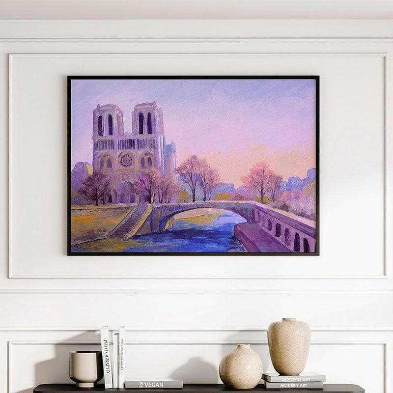 Notre Dame De Paris Canvas Painting - Black Frame