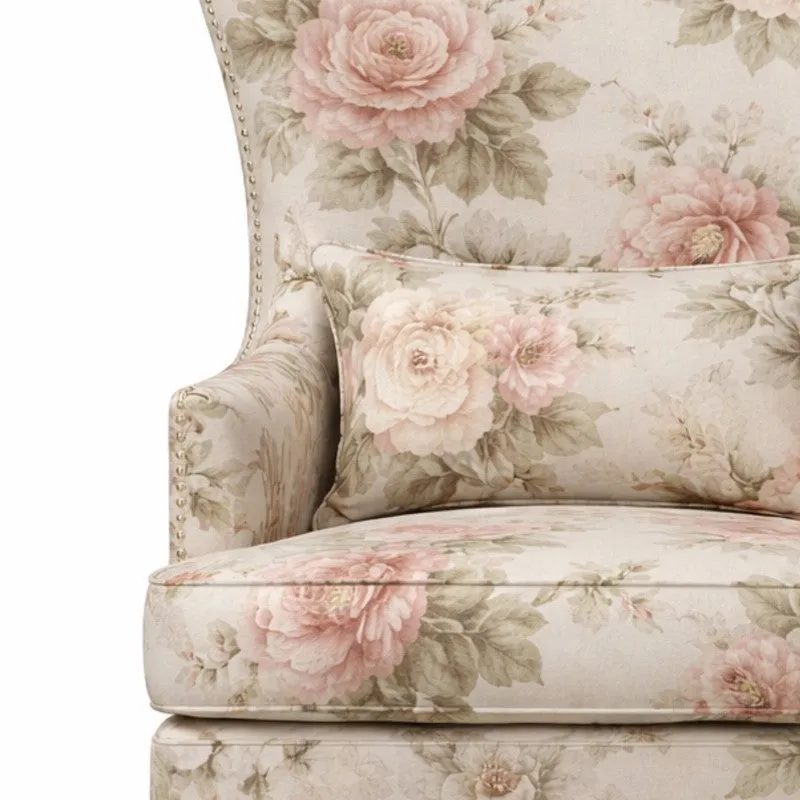 Zenlyx Teak Wood & Velvet Botanical Print Lounge Chair media 4
