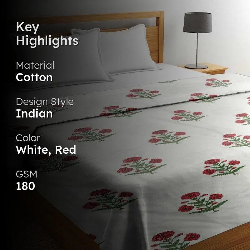 Tapas Floral Reversible Cotton Dohar (White & Pink) - 180 GSM media 2