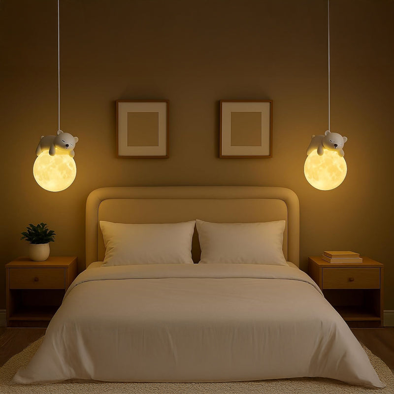 Sleeping Bear Acrylic Ceiling Moon Lamp - White media 4