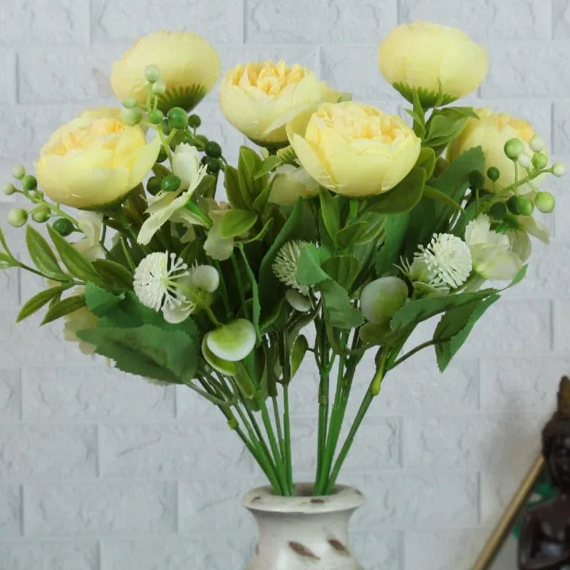 Faux Tropicana Rose Bunch (Yellow)- Set Of Two media 1