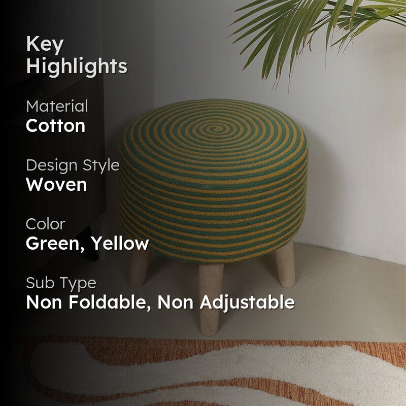 Junis Striped Juco Ottoman - Green & Yellow media 2