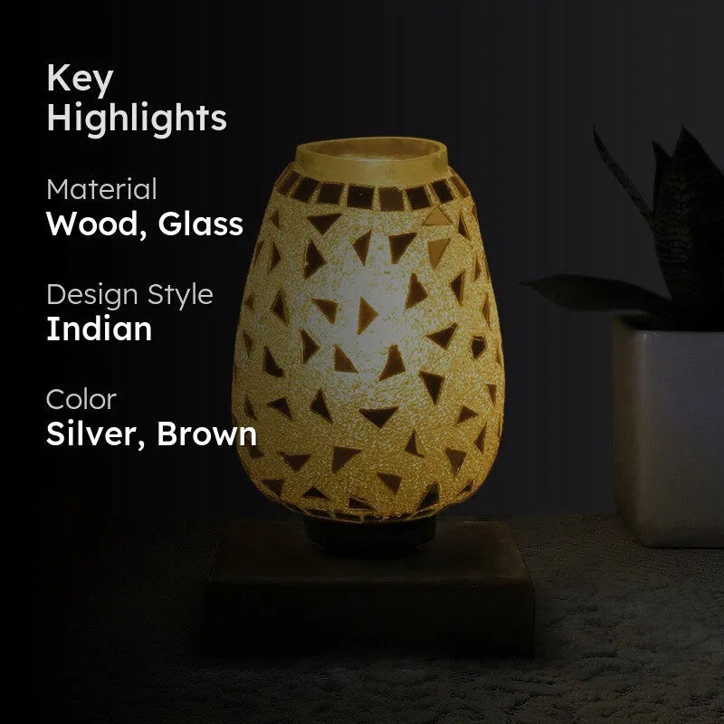 Mosaicelle Mosaic Glass Table Lamp With Wooden Base - Silver media 2