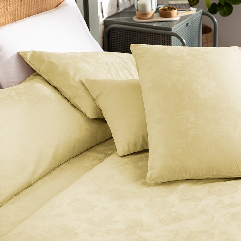 Blooming Rose Jacquard Pillow Cover (Ivory) - Set Of Two