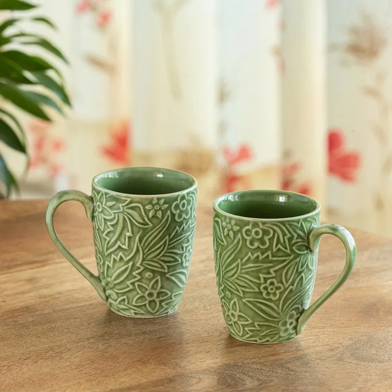 Green Ceramic Coffee Mug (290 mL Each) - Set Of Two media 1